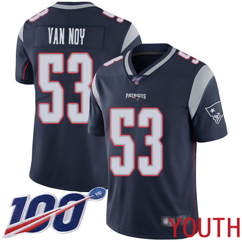 New England Patriots Football #53 100th Season Limited Navy Blue Youth Kyle Van Noy Home NFL Jersey